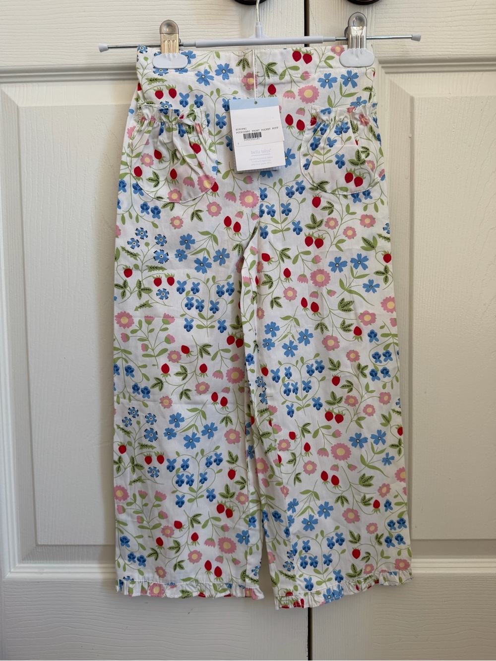 NWT bella bliss girls White strawberry floral  pants size 7